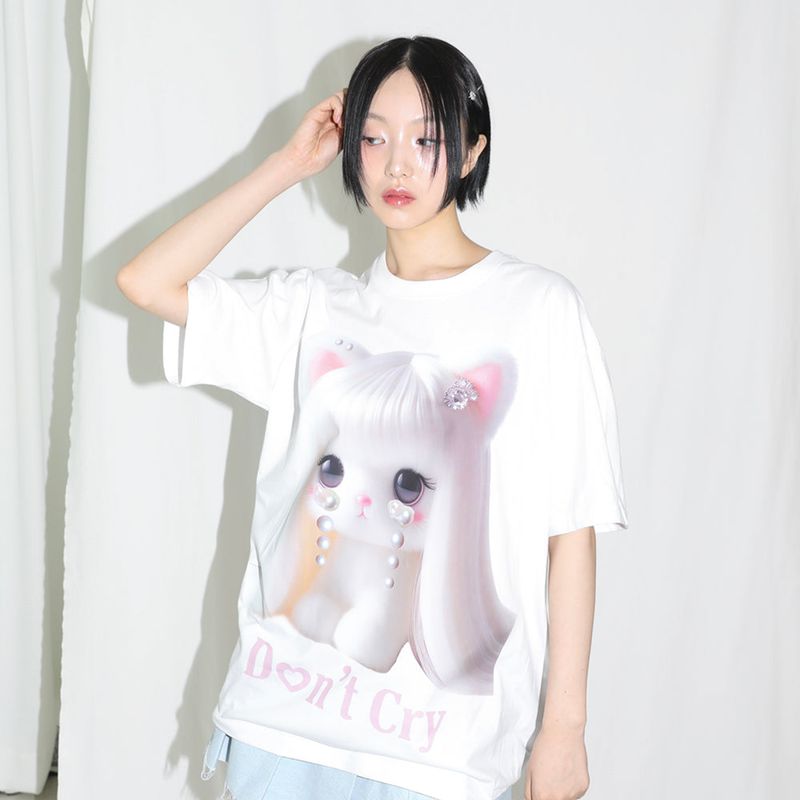 Don't Cry Half T-shirt - WHITE