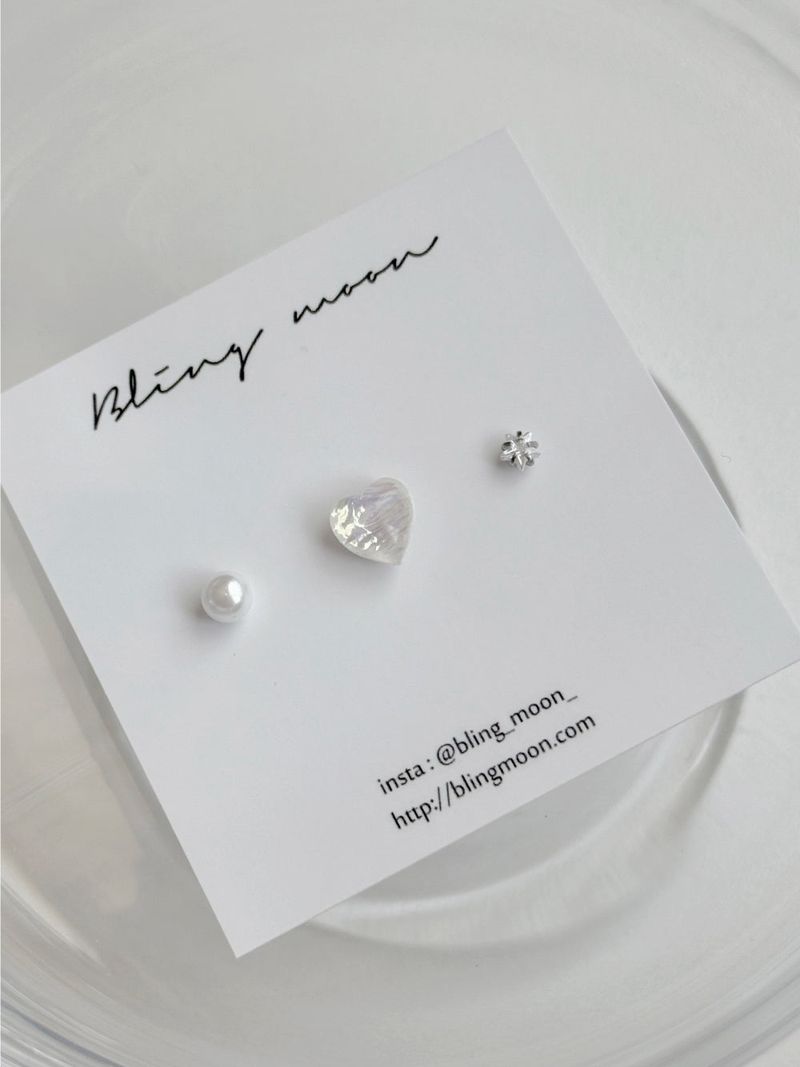 [3 set] shy pearl heart piercing set
