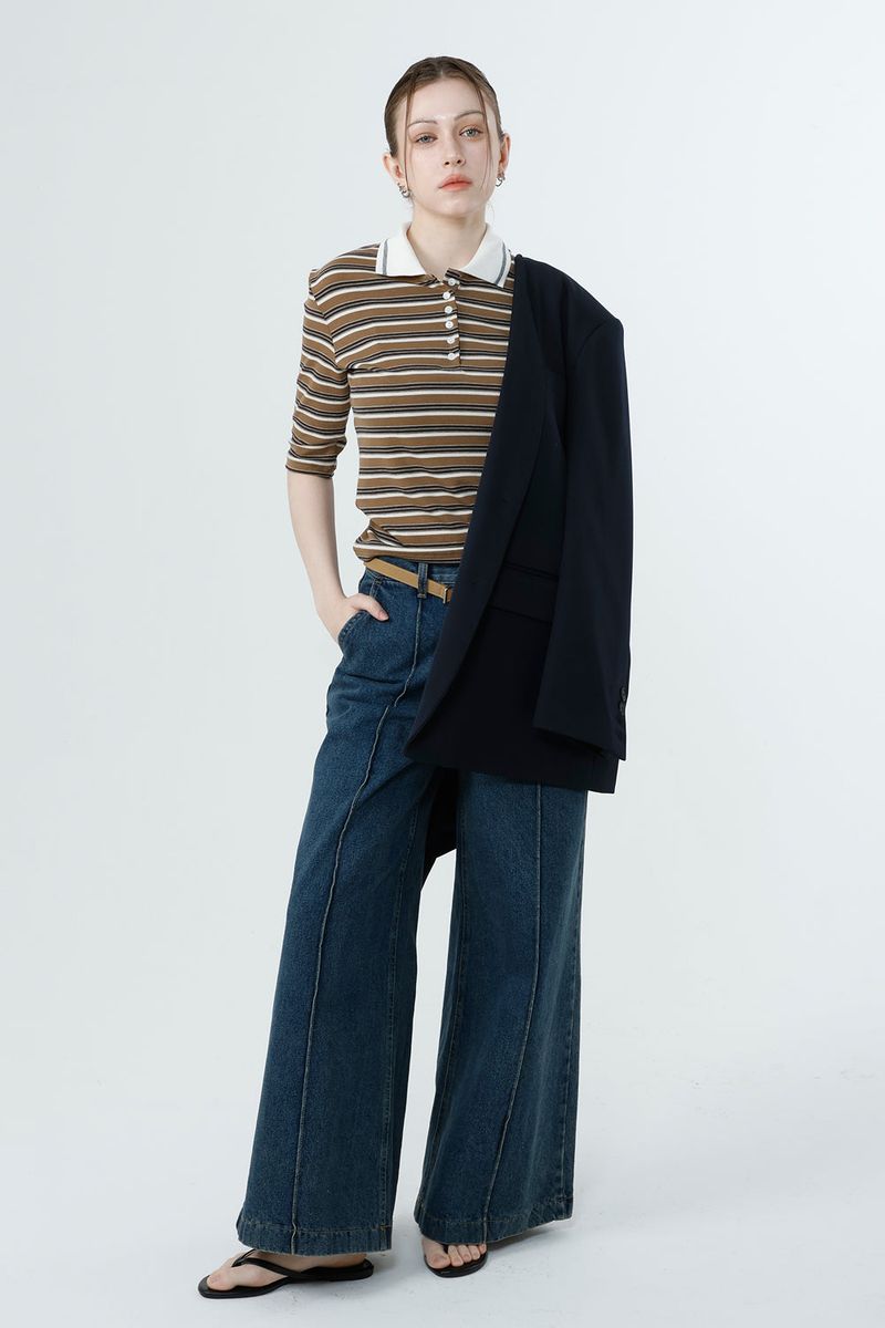MULTI STRIPE TENCEL T-SHIRT_BROWN