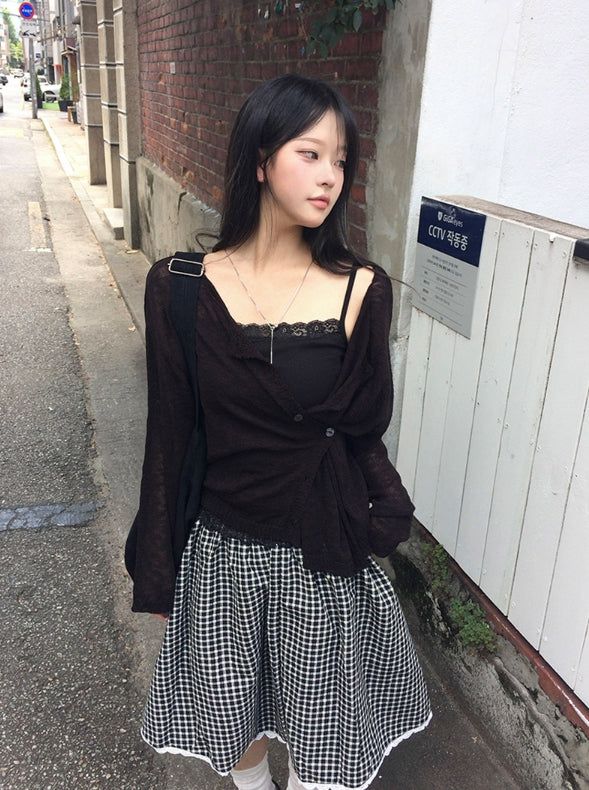 anyonemore（エニーワンモアー）の「Buki Reversible See-Through Button Knit Cardigan（Tops）」