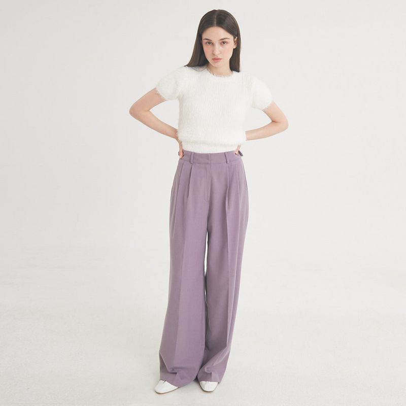 Two-Tuck Button Wide Wool Pants (Violet)