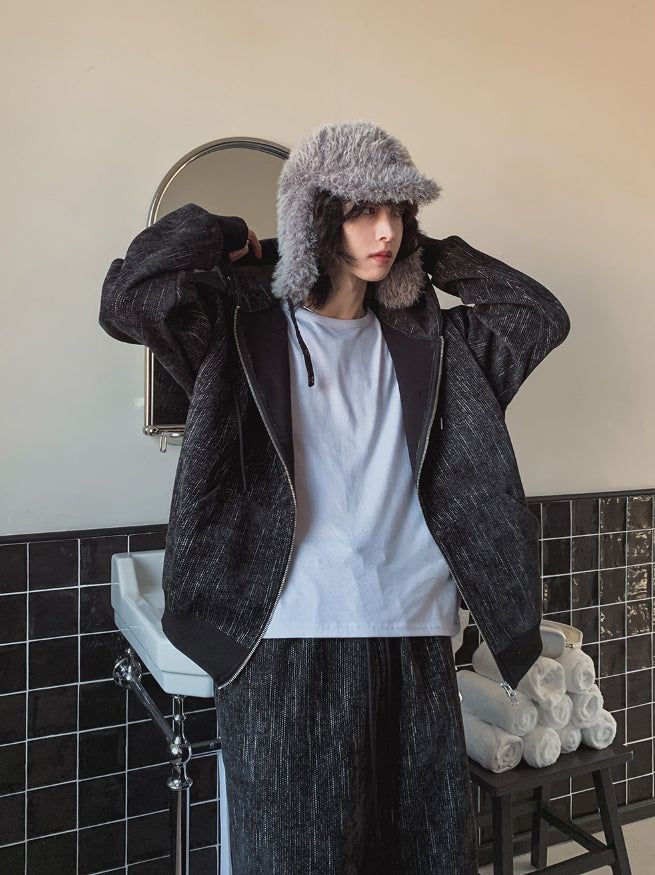 Dets two way velvet hoodie zip-up