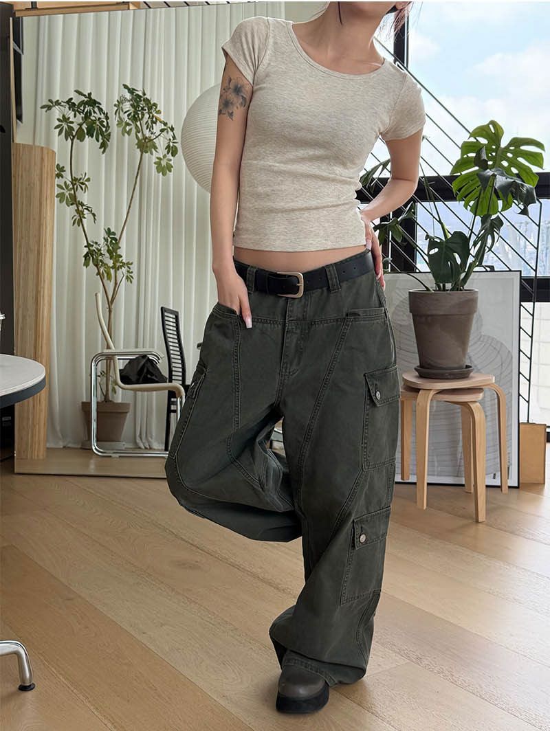 Wide flare cargo pants(2color)