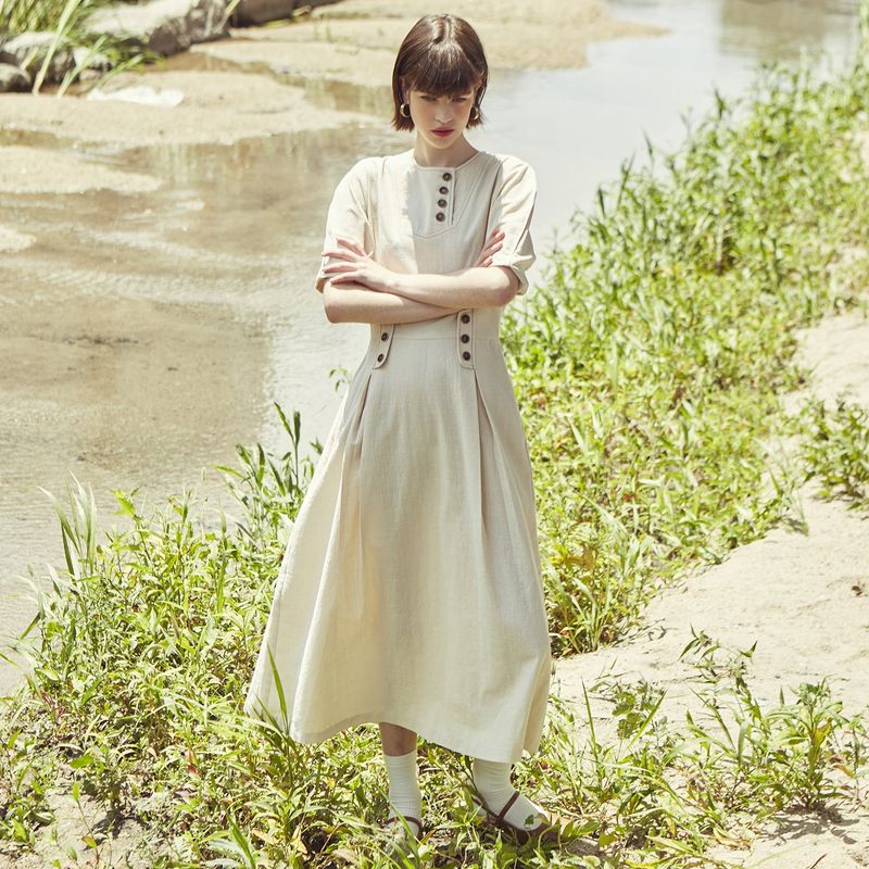 [LINE] Button Point Puff Dress