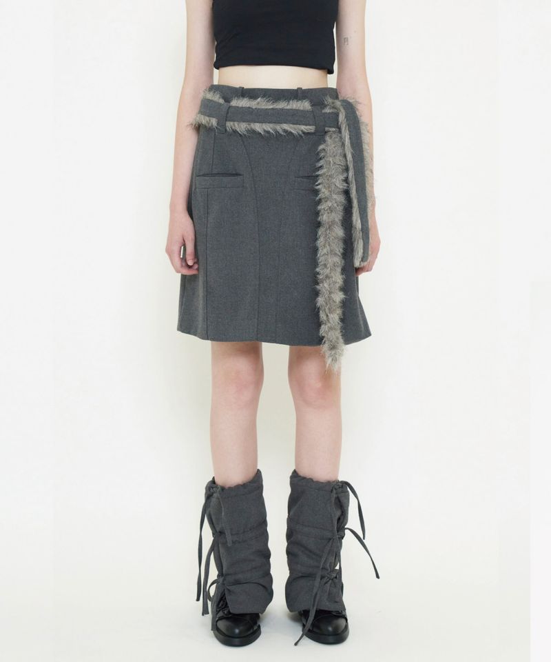  FUR BELT MIDI SKIRT