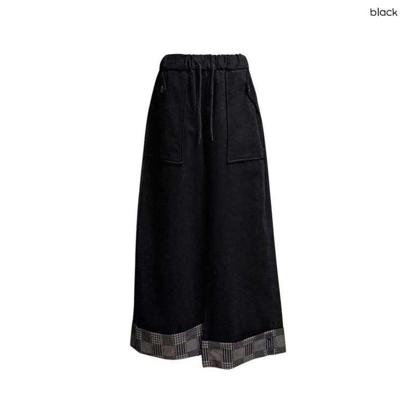 (2color) Check Button Roll-Up Wide Pants