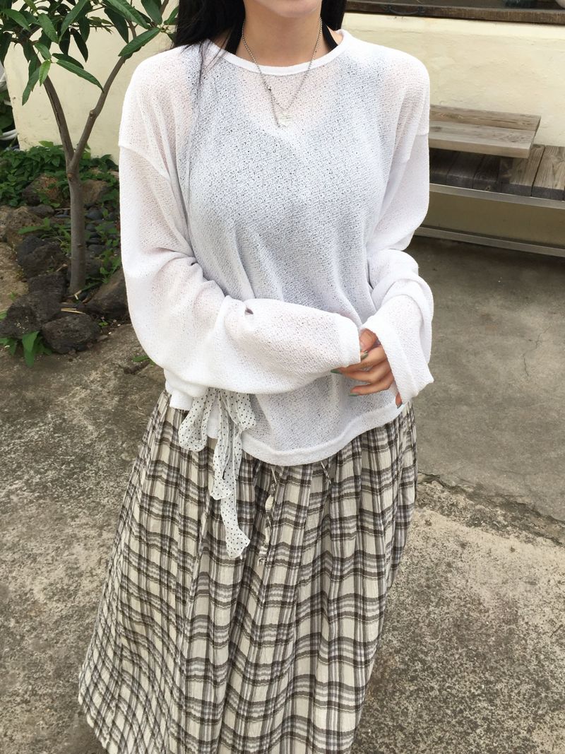 Obdic U-neck See-through Linen Long Sleeve (5c)