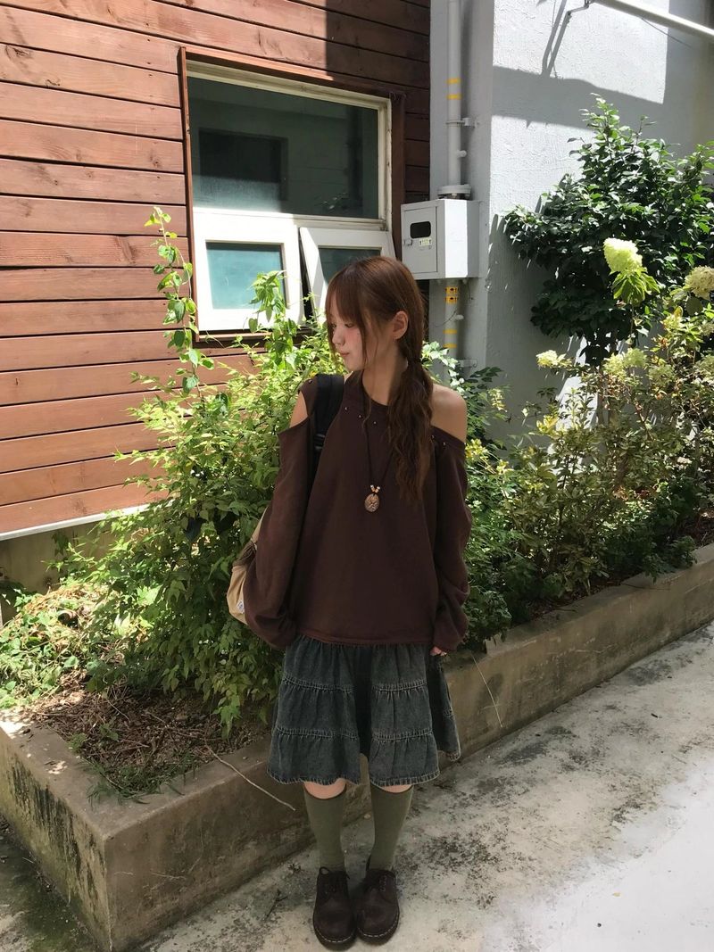 sear denim tiered skirt