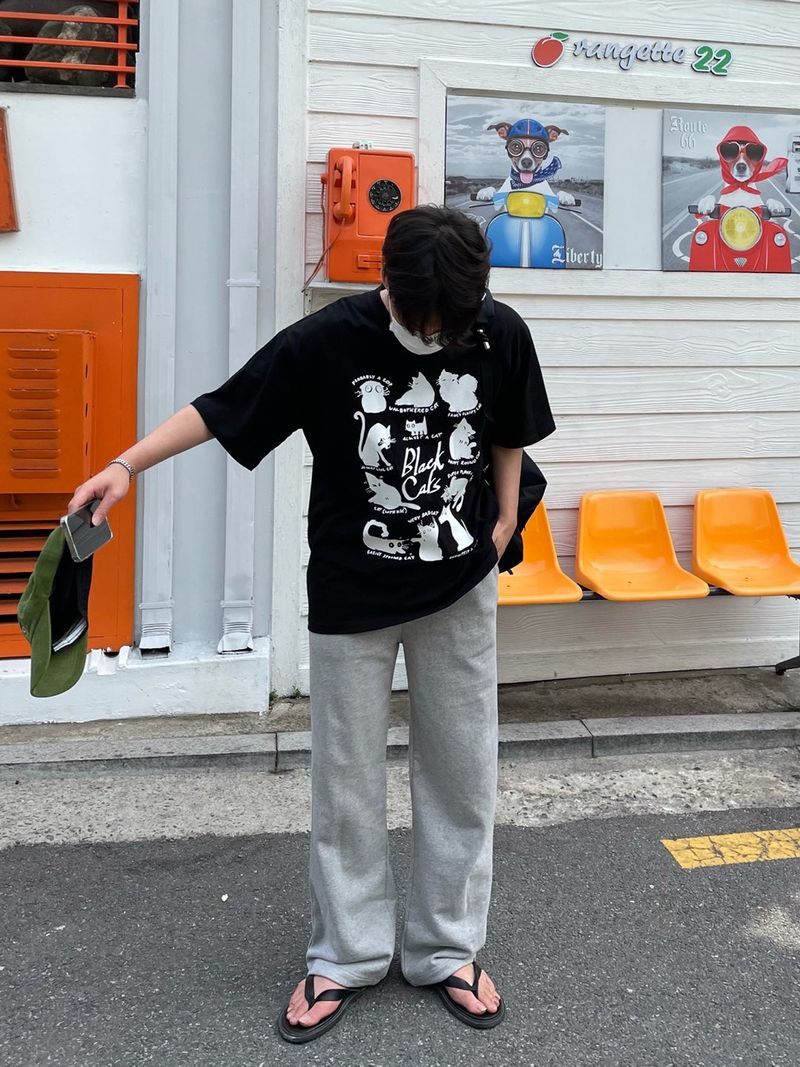  LAZY CAT HALF T-SHIRTS(2COLOR)