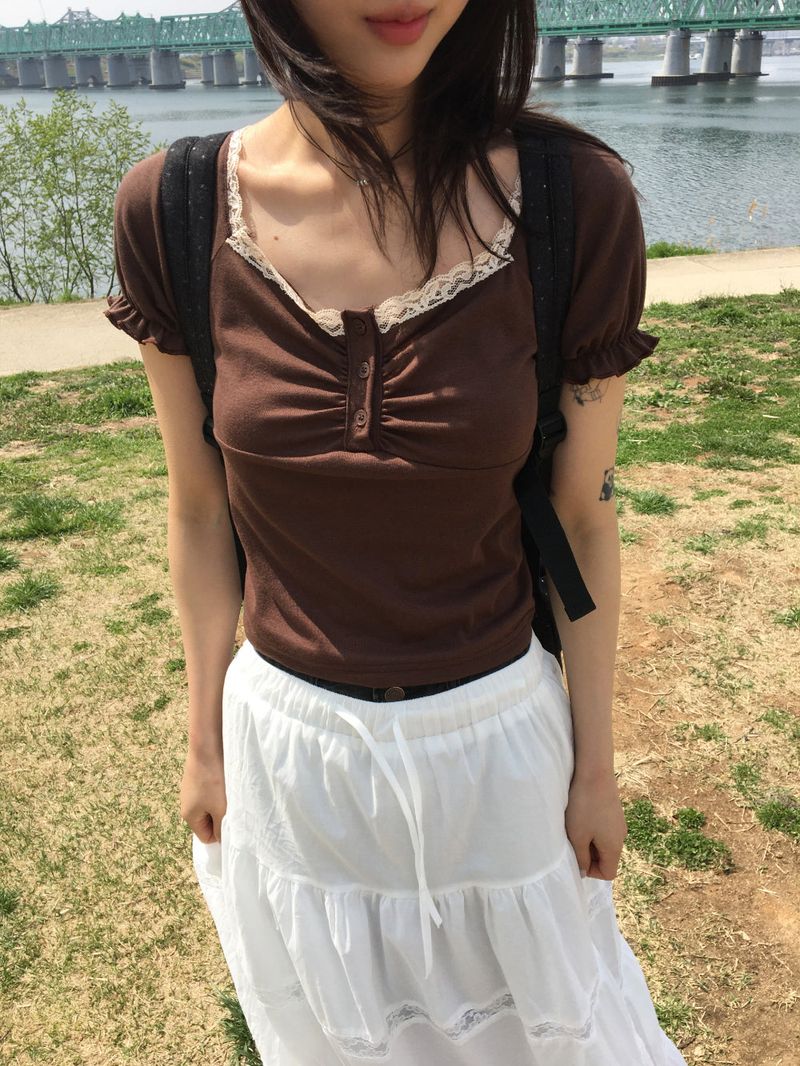 DUGGY（ダギー）の「Lace shirring short sleeve(4color)（Tops）」