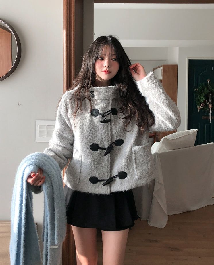 [wool 20%] Dawson Hairy Hooded Duffle Coat