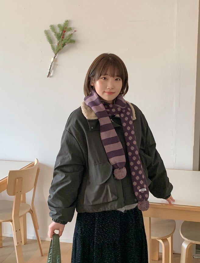 Molcon Pom Pom Dot Knit Muffler