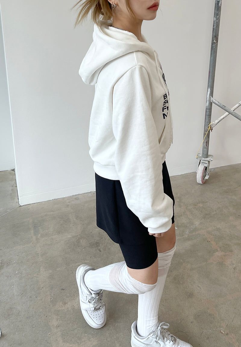 Crop dot hood zip-up