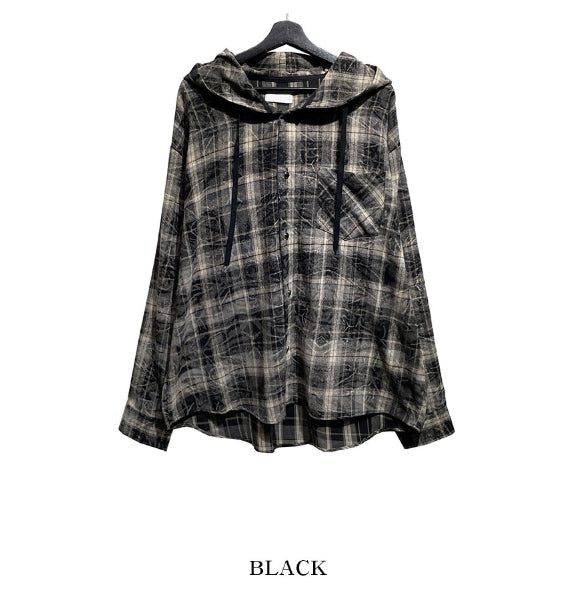Allen crack check hood shirt