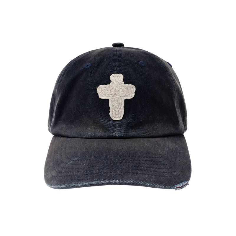 WANGXINGYU(ワンシンユー)の「SIGNATURE FLOCKED DENIM FADED RANDOM STITCH EMBROIDERY PATCH WASHED BALLCAP(Hats)」