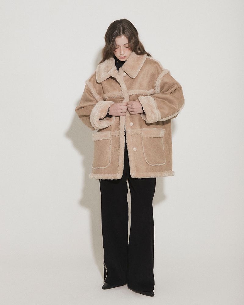 REVERSIBLE FAUX SUEDE SHEARLING COAT