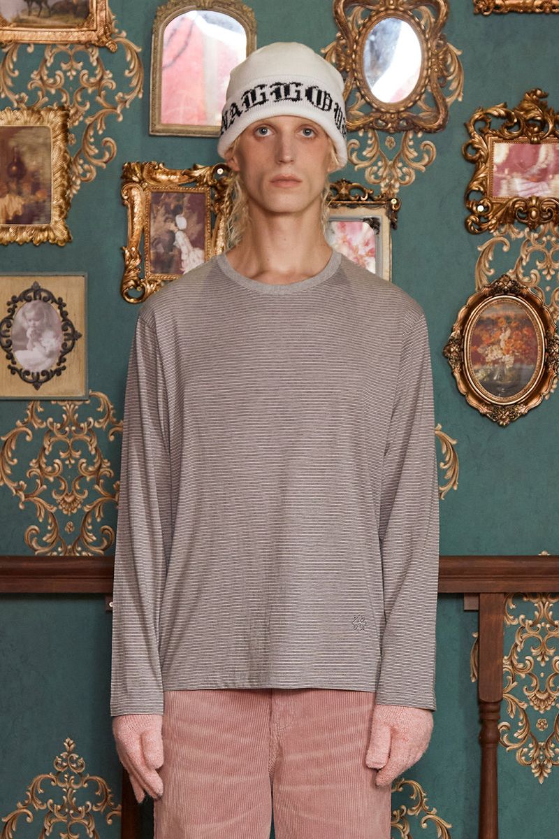 UNALLOYED（アナロイド）の「LOGO STRIPE LONG SLEEVE T SHIRT / GREY（Tops）」