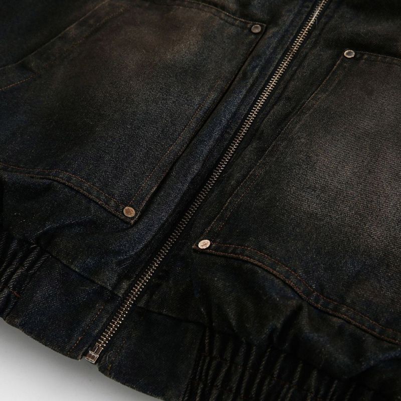 D quilted hooded denim fur cropped padded jacket