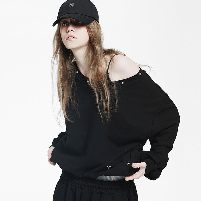 HOLY NUMBER 7(ホーリーナンバーセブン)の「Holy Symbol Off-shoulder Sweatshirt_BLACK(Tops)」