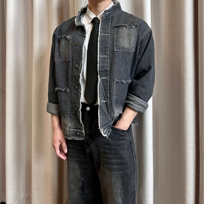 Mensfloor（メンズフロア）の「China Neck Raw-edge Denim Jacket（Jackets/Outerwear）」