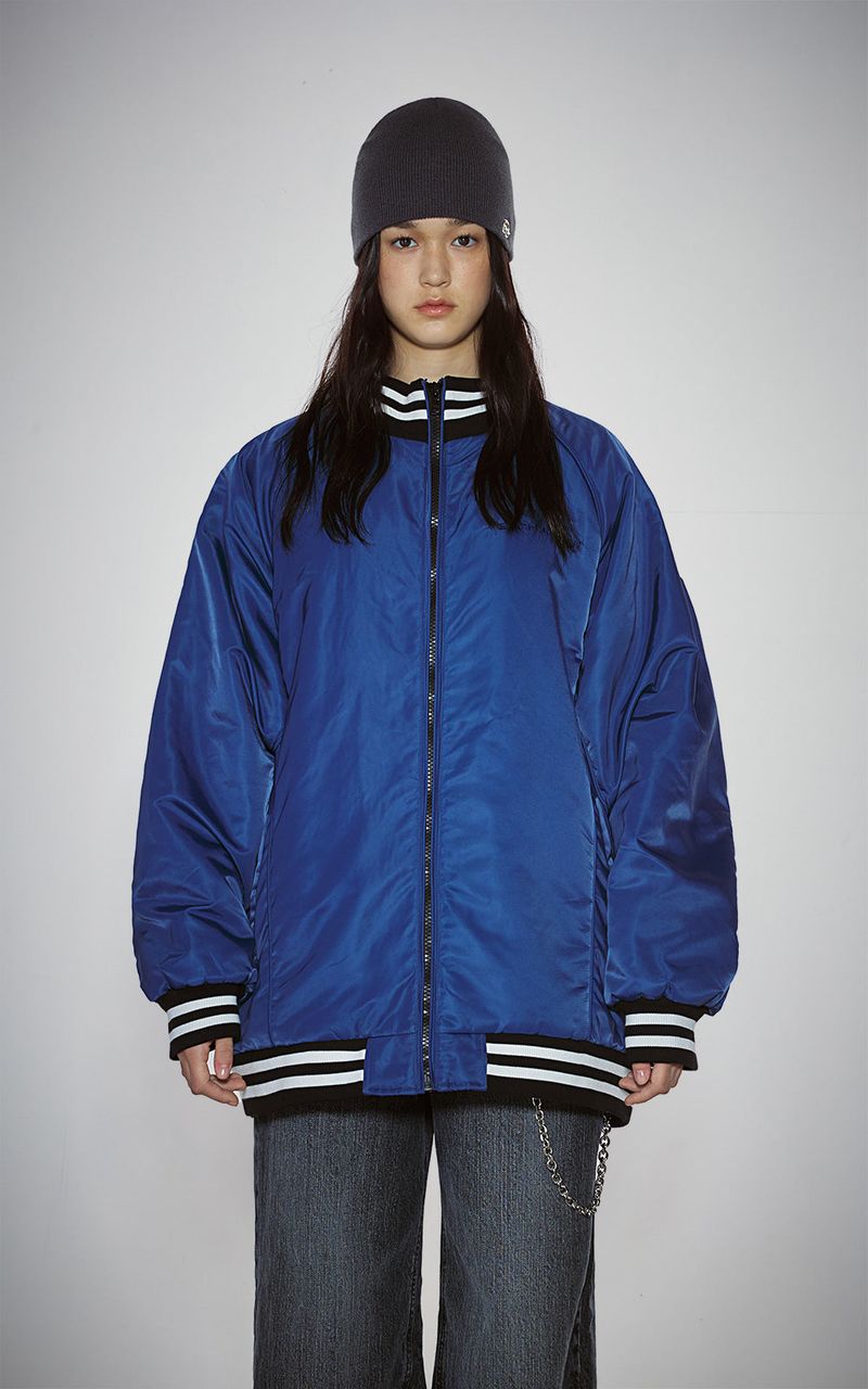 EACH DIFFER(イーチディファー)の「BOLD LOGO LONG VARSITY JACKET_BLUE(Jackets/Outerwear)」