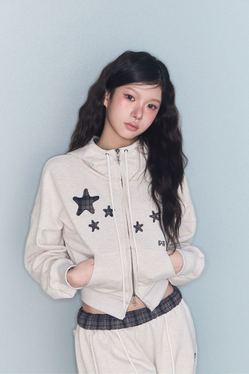 CONTRAST PATCH ZIP-UP OATMEAL