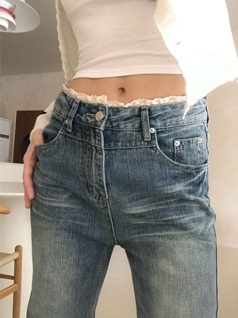 Pomel Lace Trimming Semi Bootcut Pants