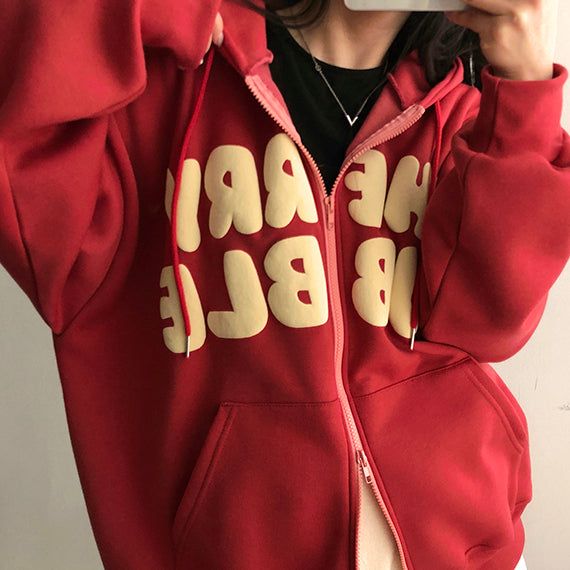 Nibo Boxy Napping Embossing Lettering Hoodie