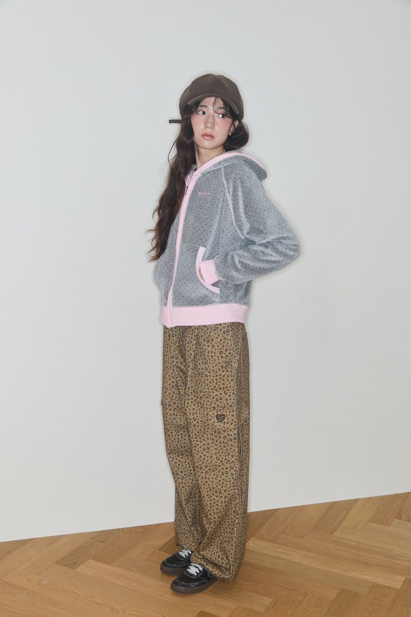 TERRY DOT RAGLAN HOODIE (GREY / PINK)