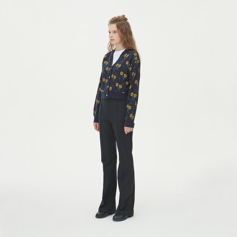FLOWER JAQUARD KNIT CARDIGAN_NAVY