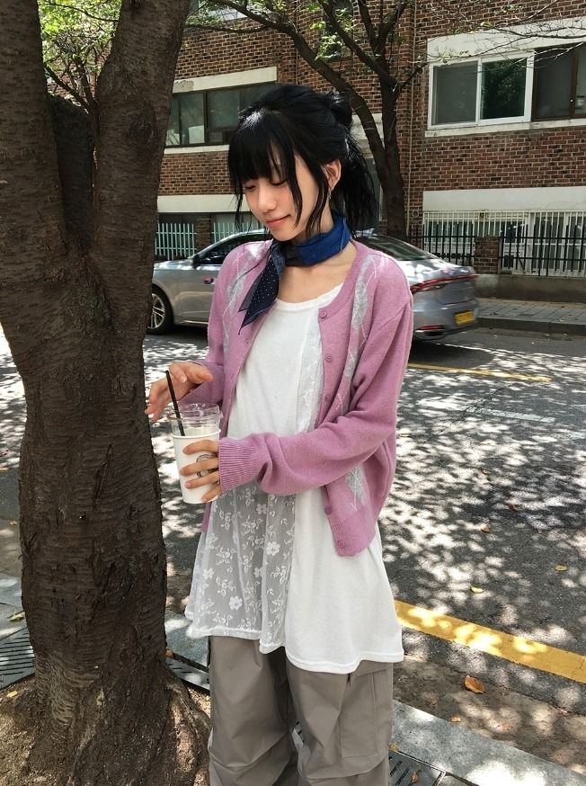 26FW★ [BAONHAUS] Nea Round-Neck Argyle Cardigan