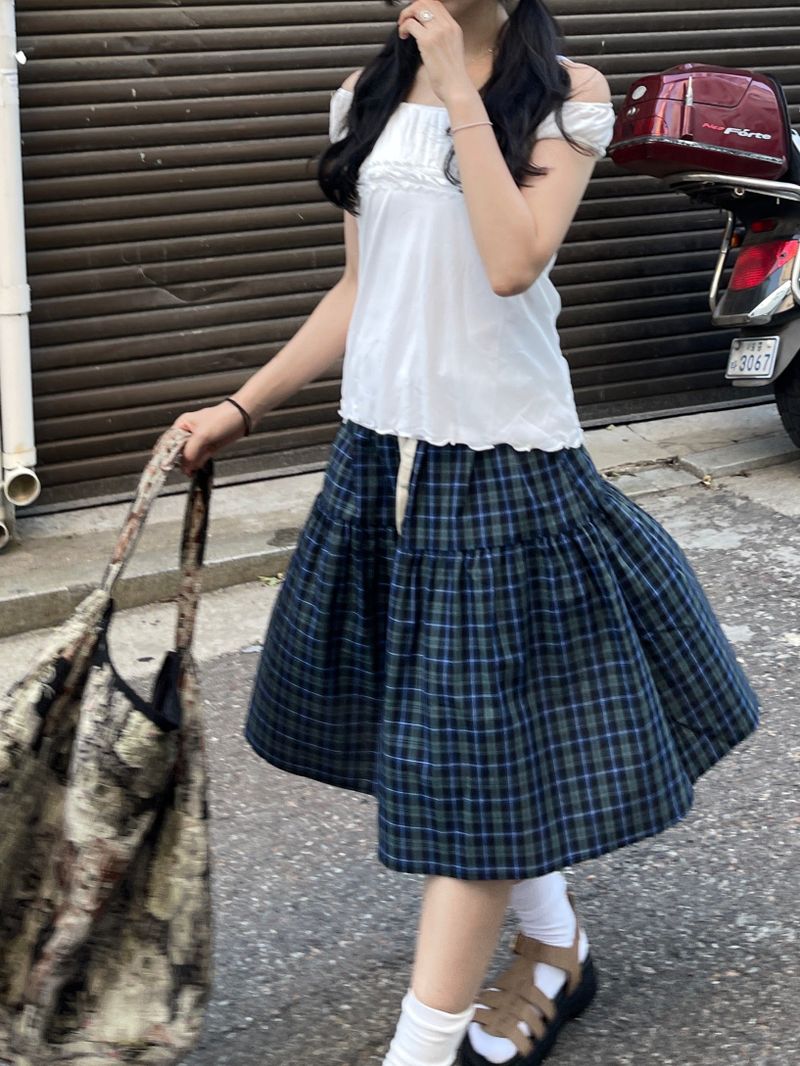 Tommy off-shoulder ribbon sheer top