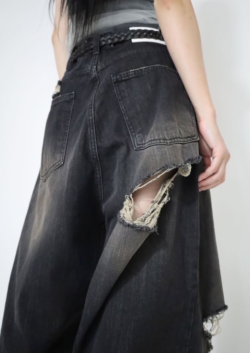 (UNISEX)Torn Twilight black Denim