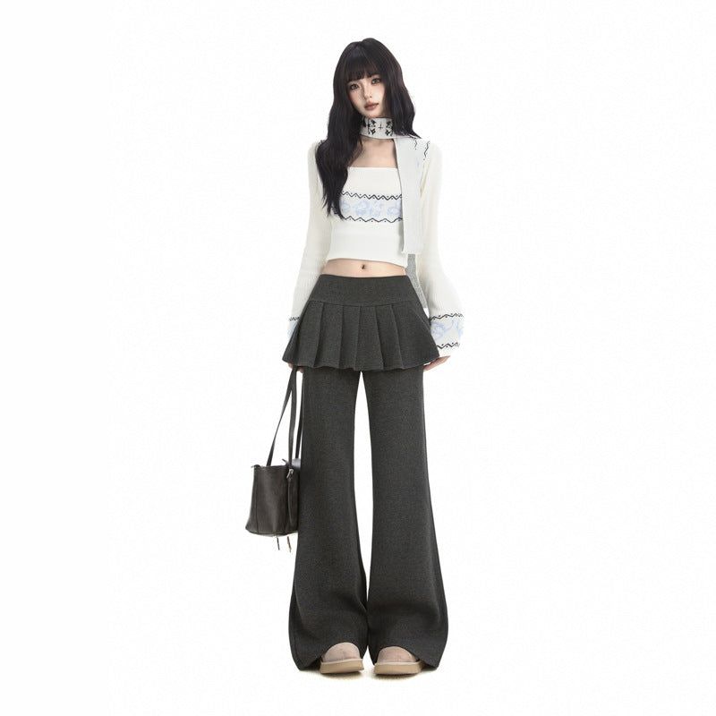 Layered Pleated Skirt Flare Pants
