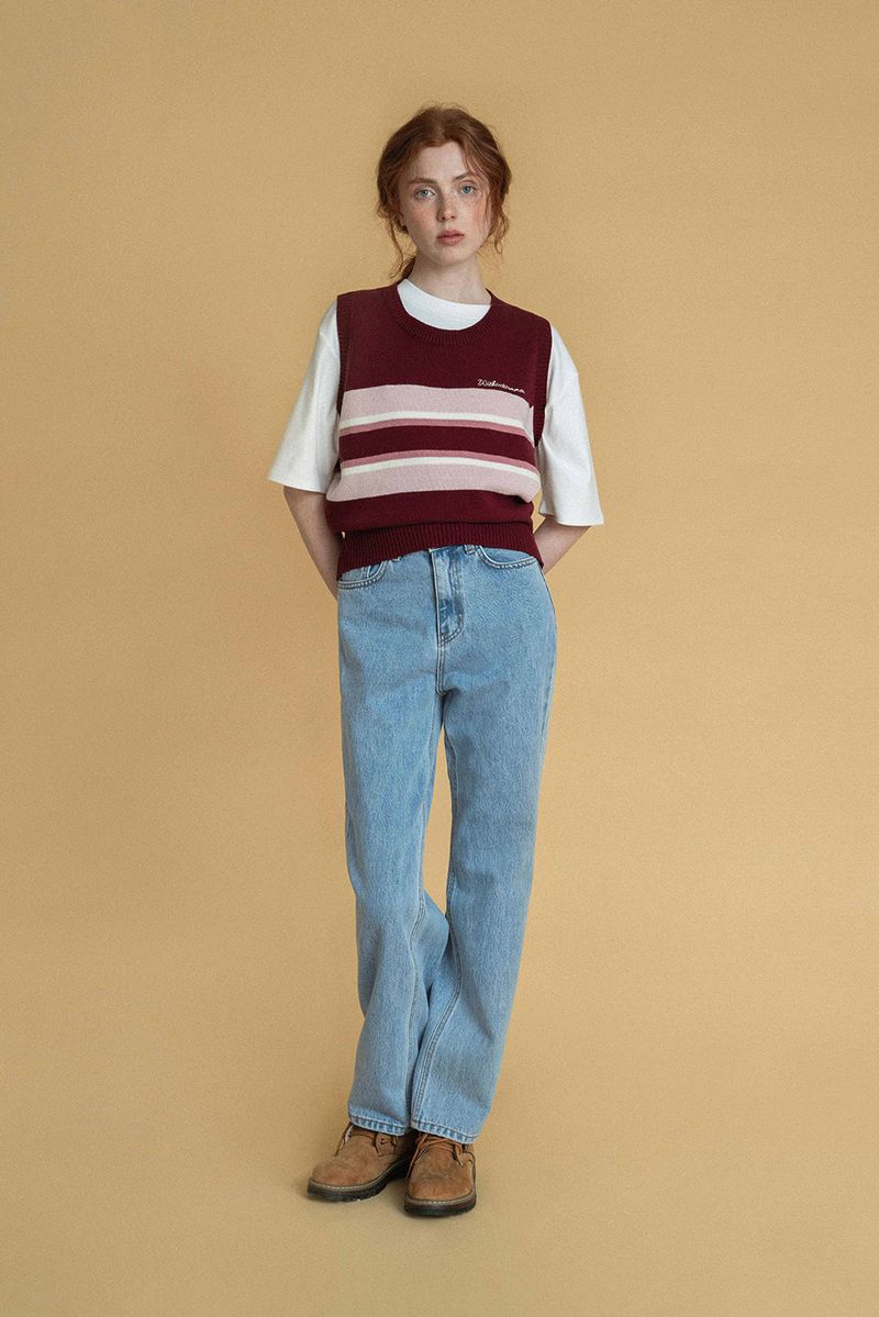 Take knit vest_wine