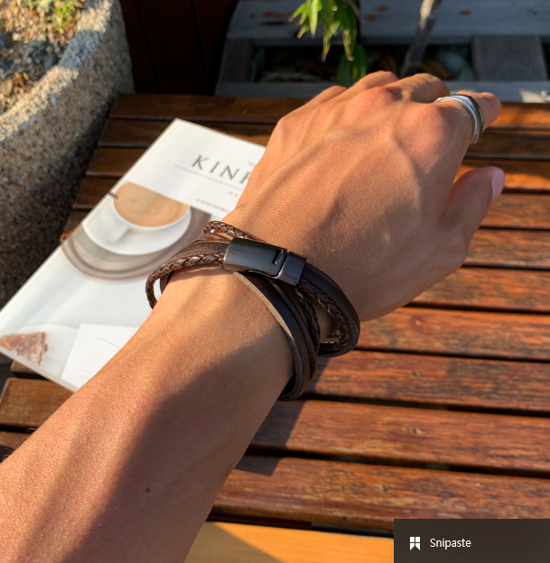 bead three-string twist leather bracelet