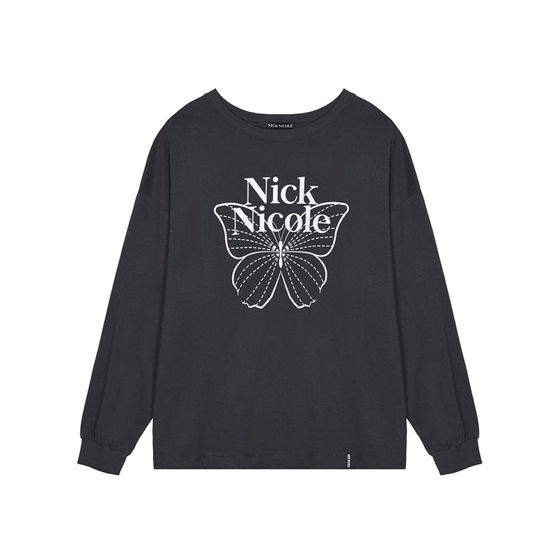 NICK&NICOLE(ニック&ニコール)の「BUTTERFLY SIGNATURE LS TOP_CHARCOAL WHITE(Tops)」
