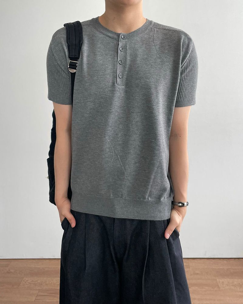 IDF(アイディーエフ)の「Needle Henley Neck Short Sleeve Knit(Tops)」