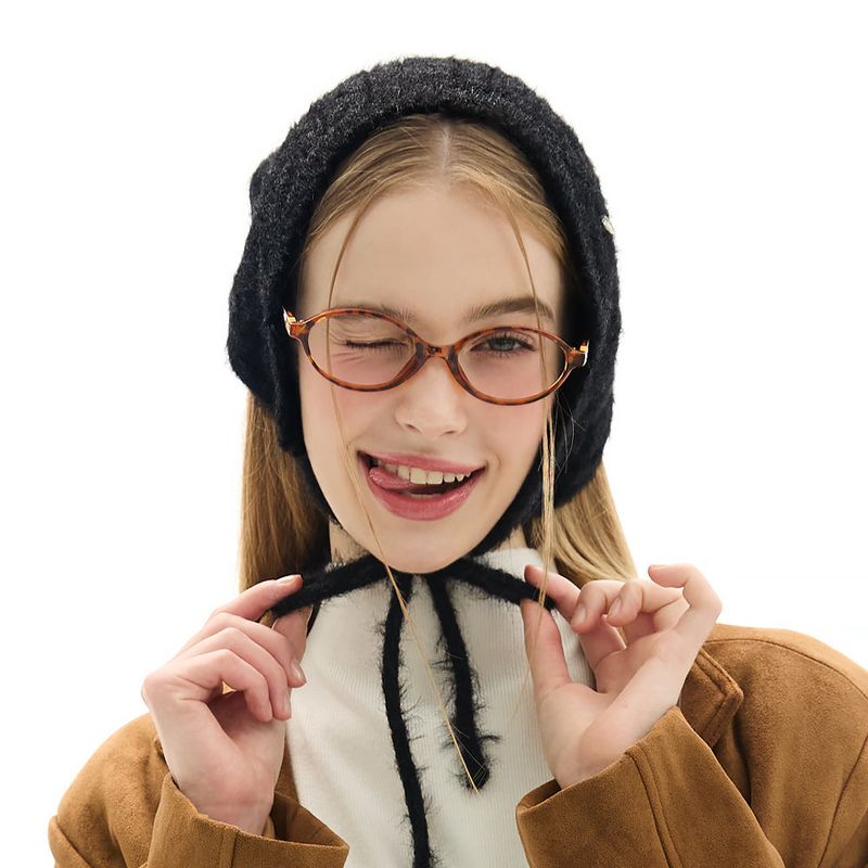 Angora Knit Heart Logo Bonnet Hat _ Black
