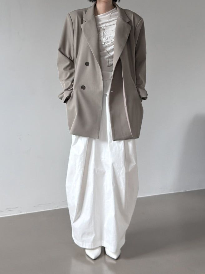 Boxy Pleated Cotton Balloon Long Skirt