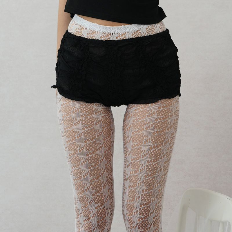 houndstooth check mesh tights (white)