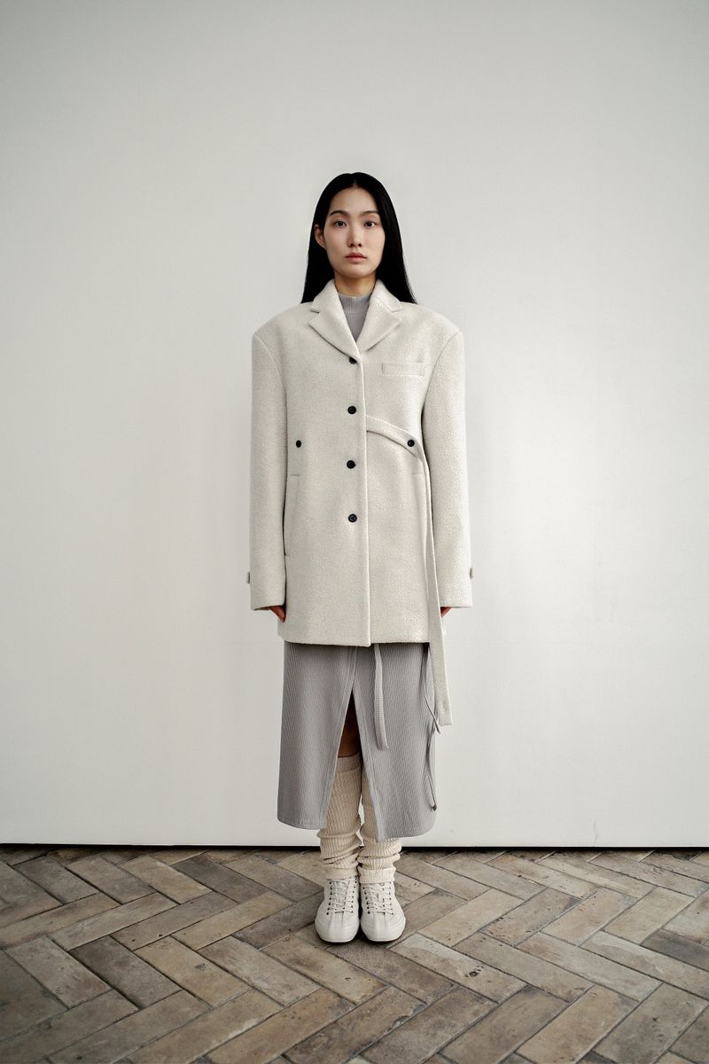 Fuzzy heavy wool coat, Light grey