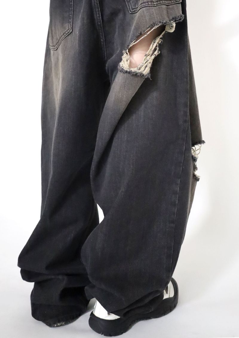(UNISEX)Torn Twilight black Denim