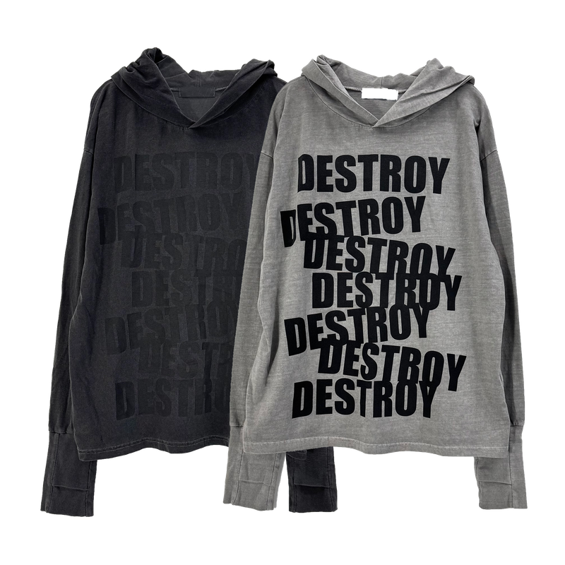destroy hand hooded long sleeve