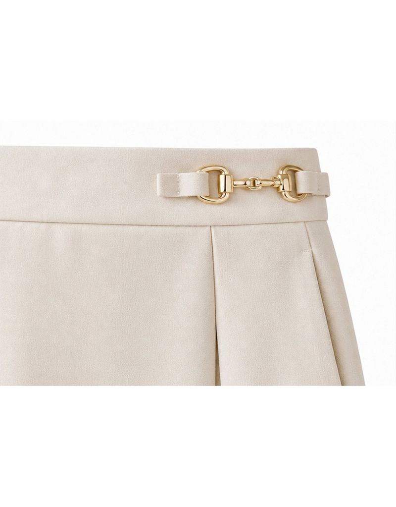 Mirabelle Gold Horsebit Pleated A-Line Midi Skirt Black