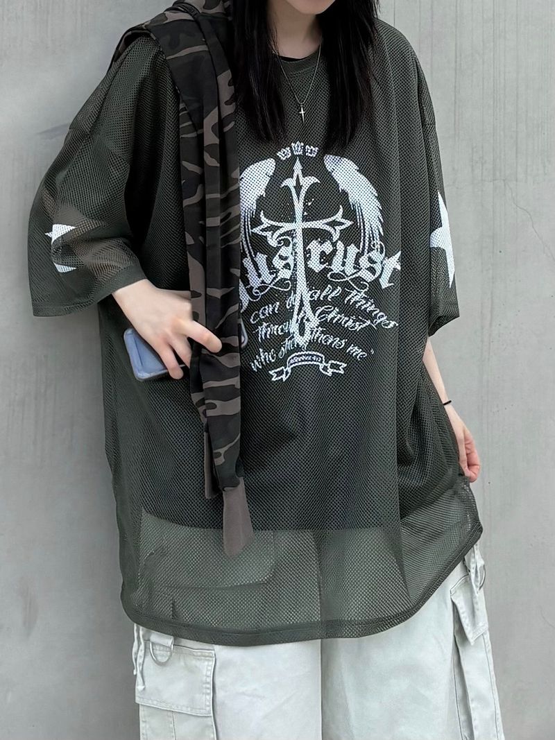 wing cross mesh t-shirt