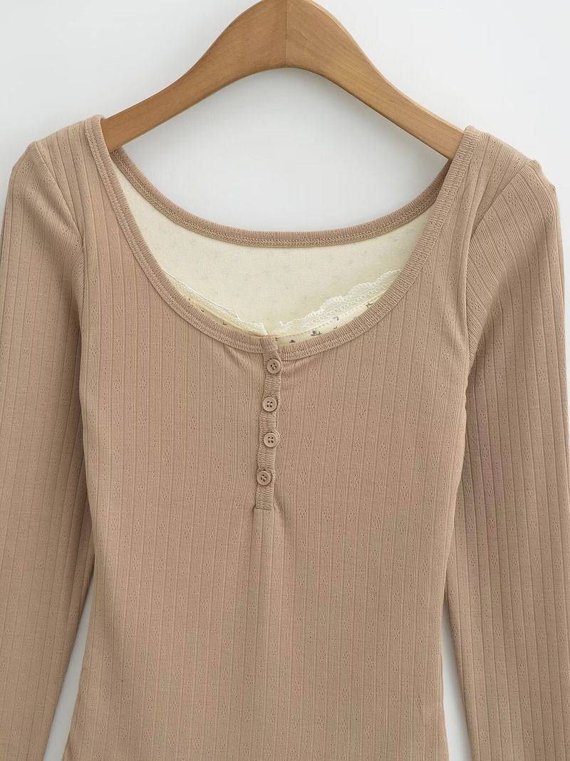 Deep Floral Layered Henley Tee 233003678