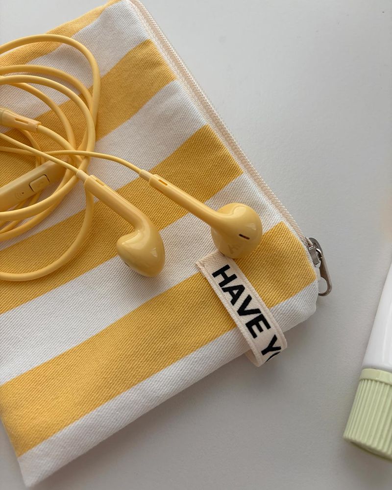 Wide stripe flat pouch - yellow , M size