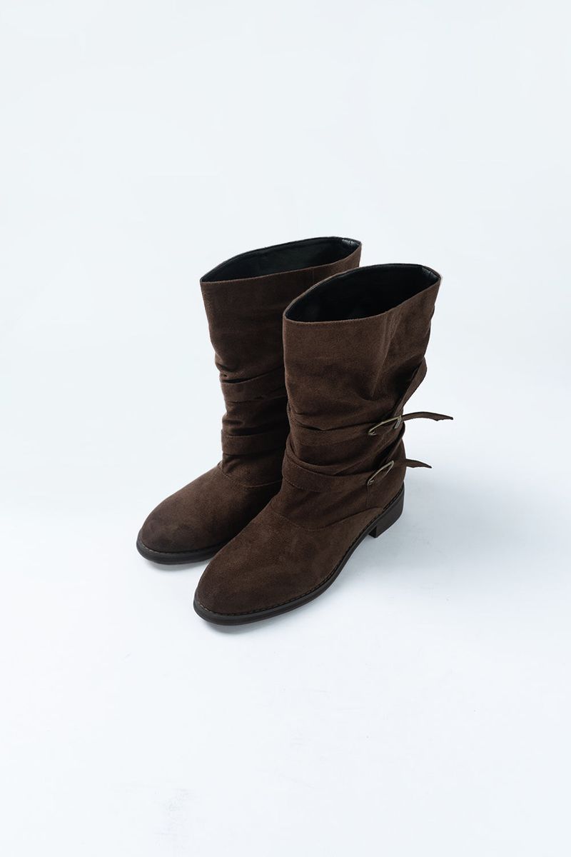 Suede buckle boots_brown