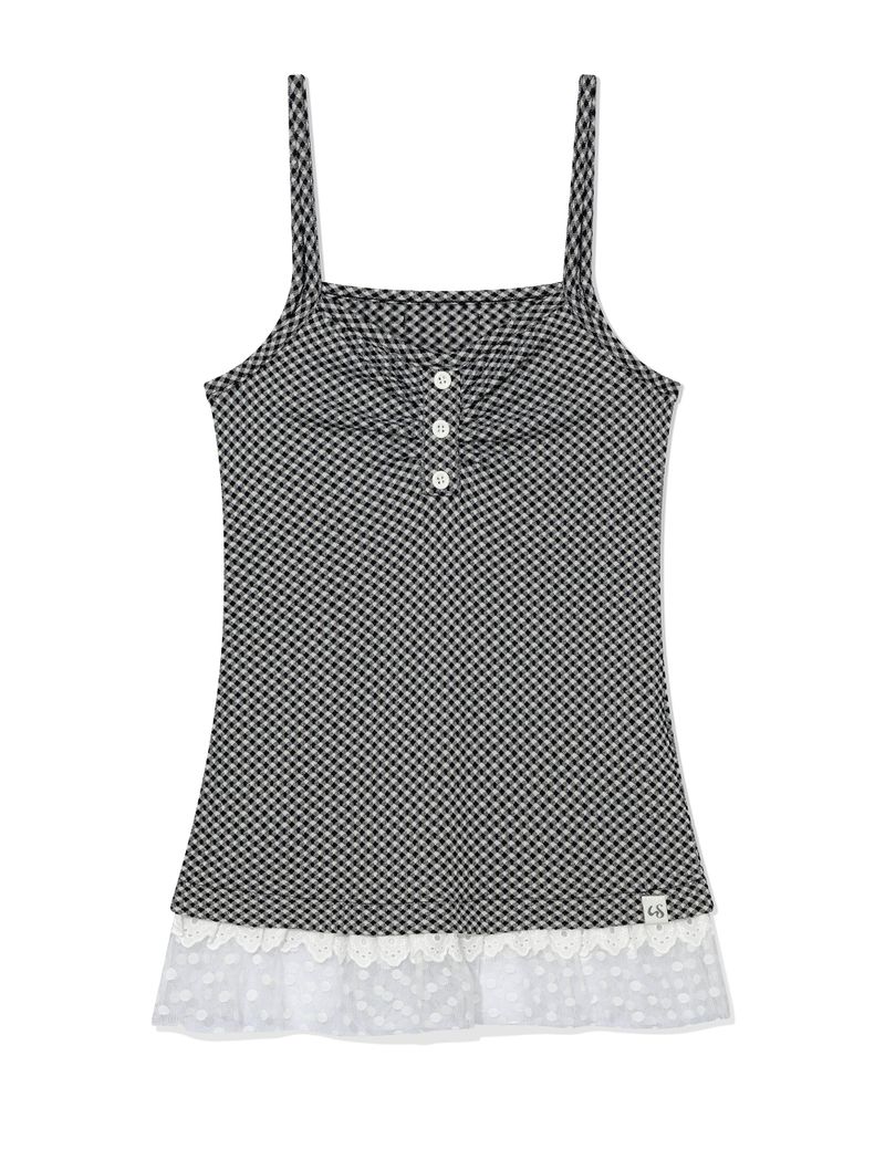 CHECKERED LACE SLEEVELESS(BLACK)